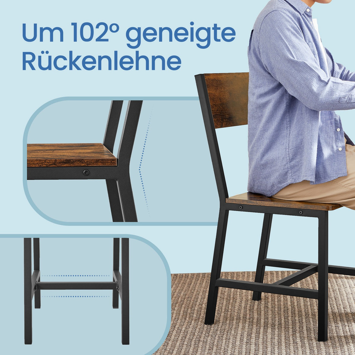 Set of 2 Kitchen Chairs, Rustic Dining Chairs with Back, for Kitchen, Bedroom, Living Room