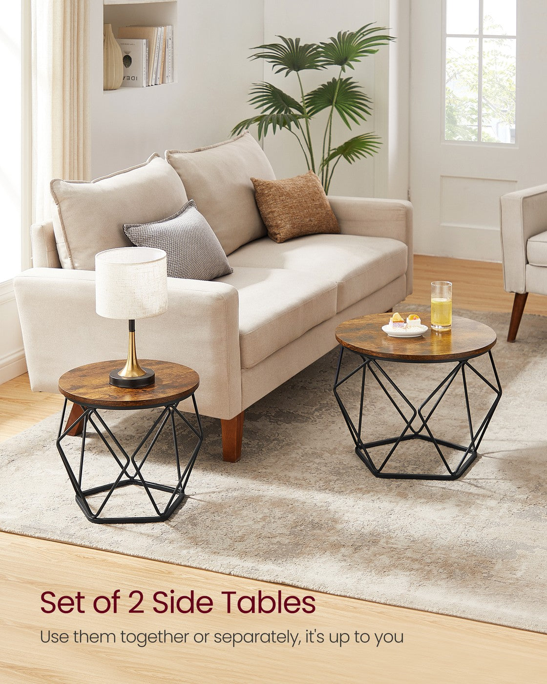 Coffee Tables Set of 2 Side Tables Rustic Brown and Black - image 4