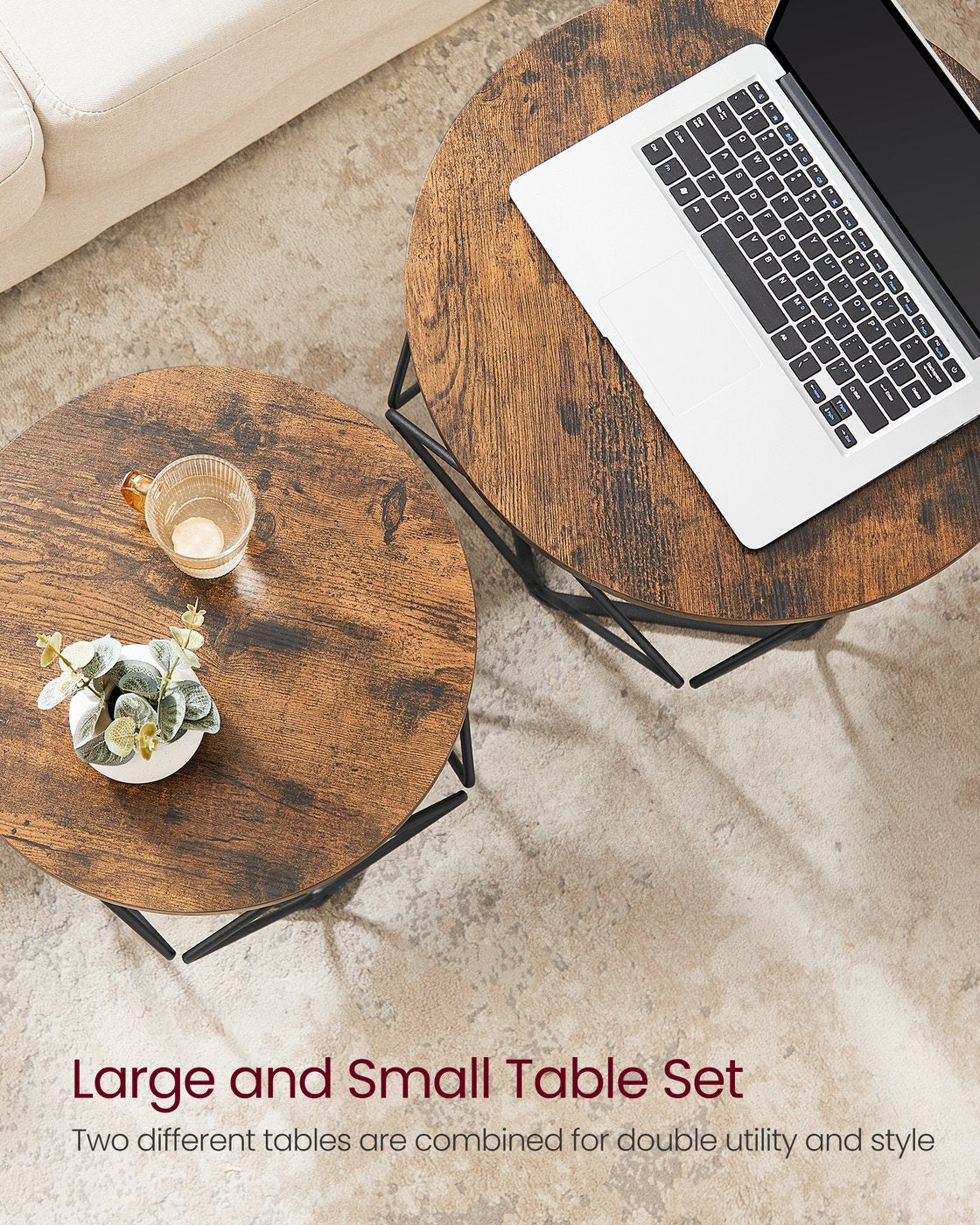 Coffee Tables Set of 2 Side Tables Rustic Brown and Black - image 7