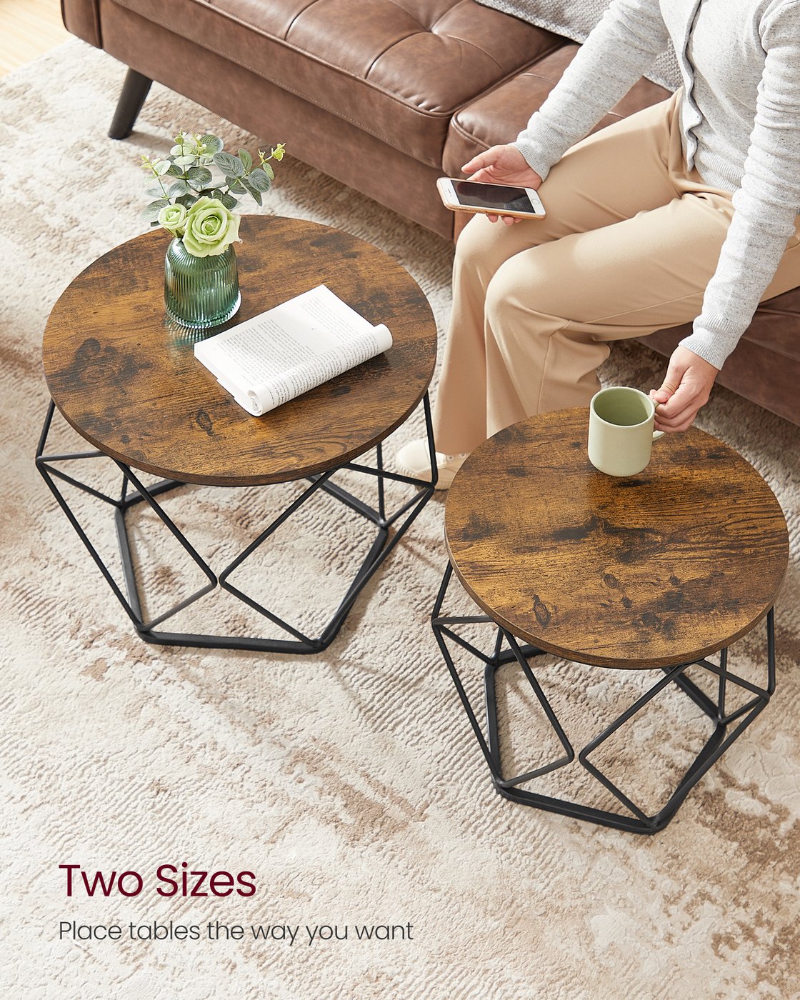Coffee Tables Set of 2 Side Tables Rustic Brown and Black - image 9