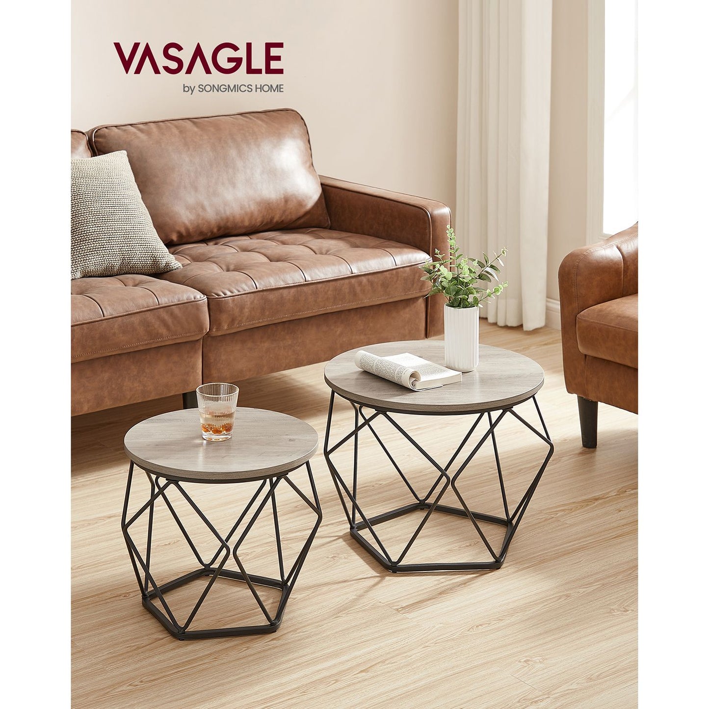 Round Coffee Table with Steel Frame Set of 2