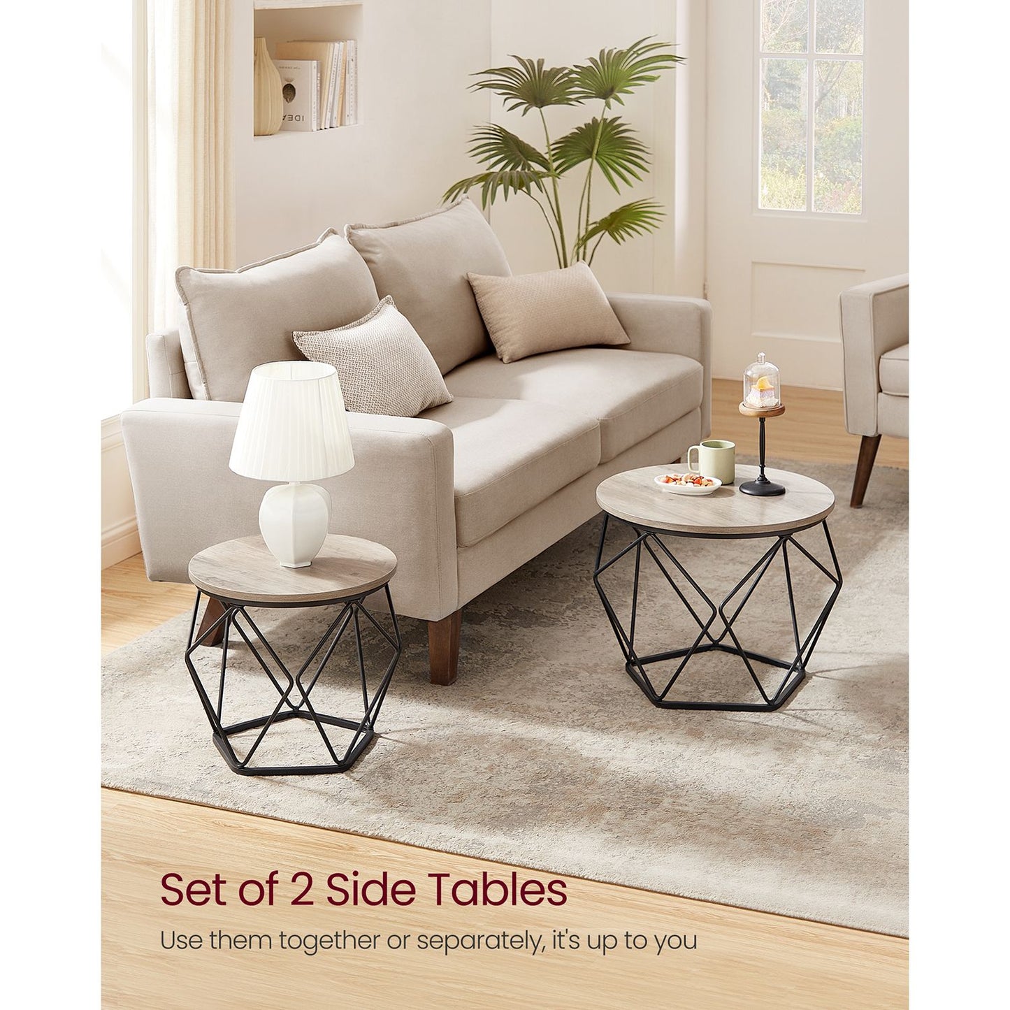 Round Coffee Table with Steel Frame Set of 2
