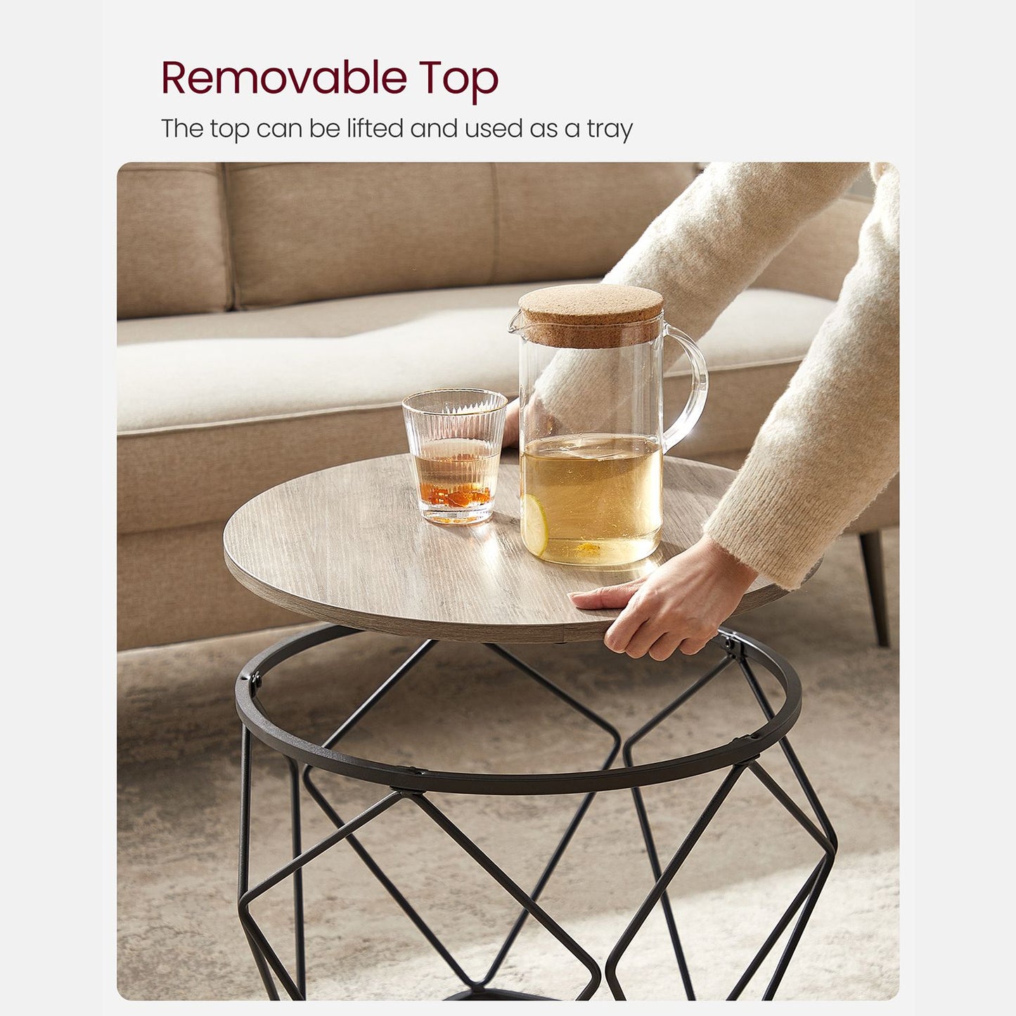 Round Coffee Table with Steel Frame Set of 2