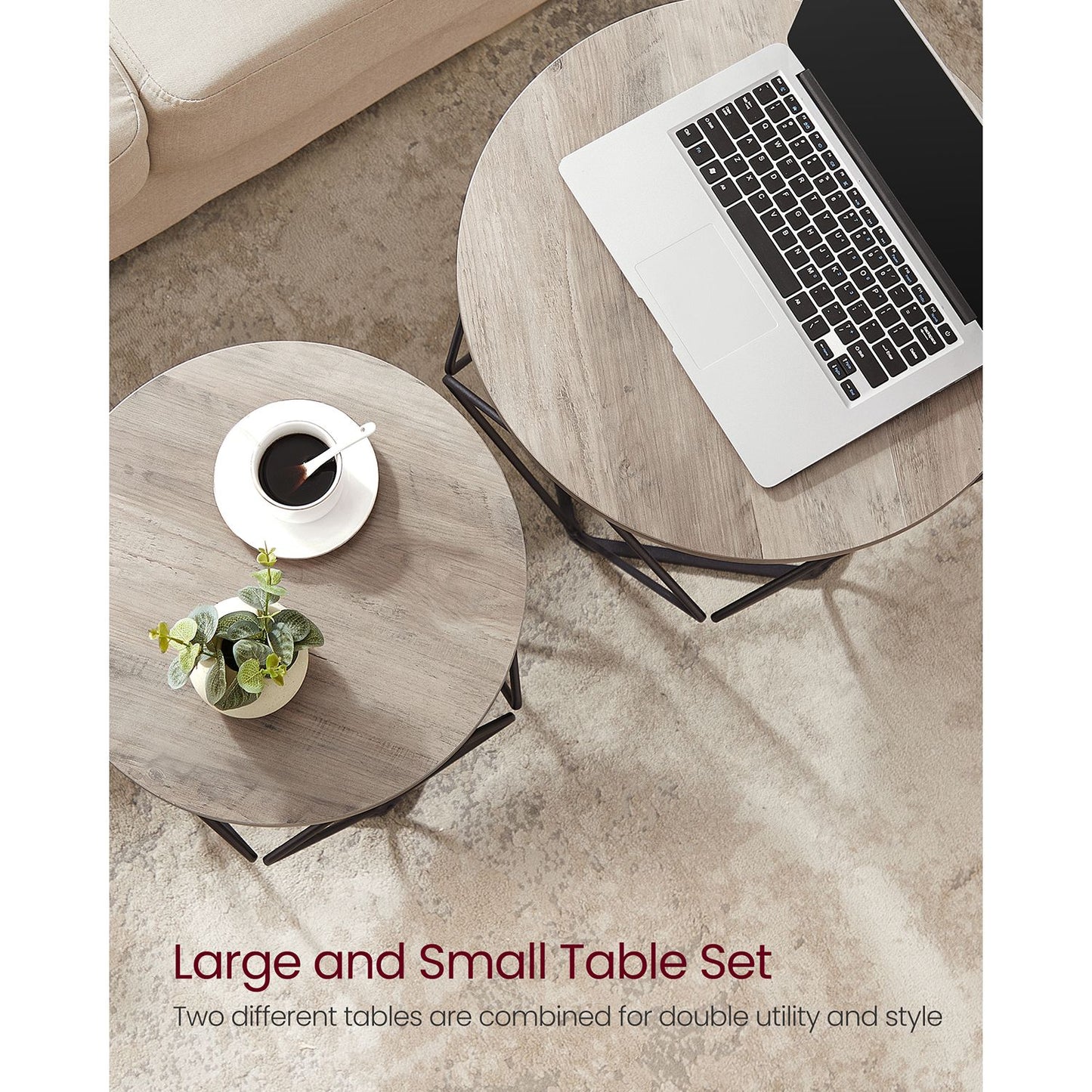 Round Coffee Table with Steel Frame Set of 2