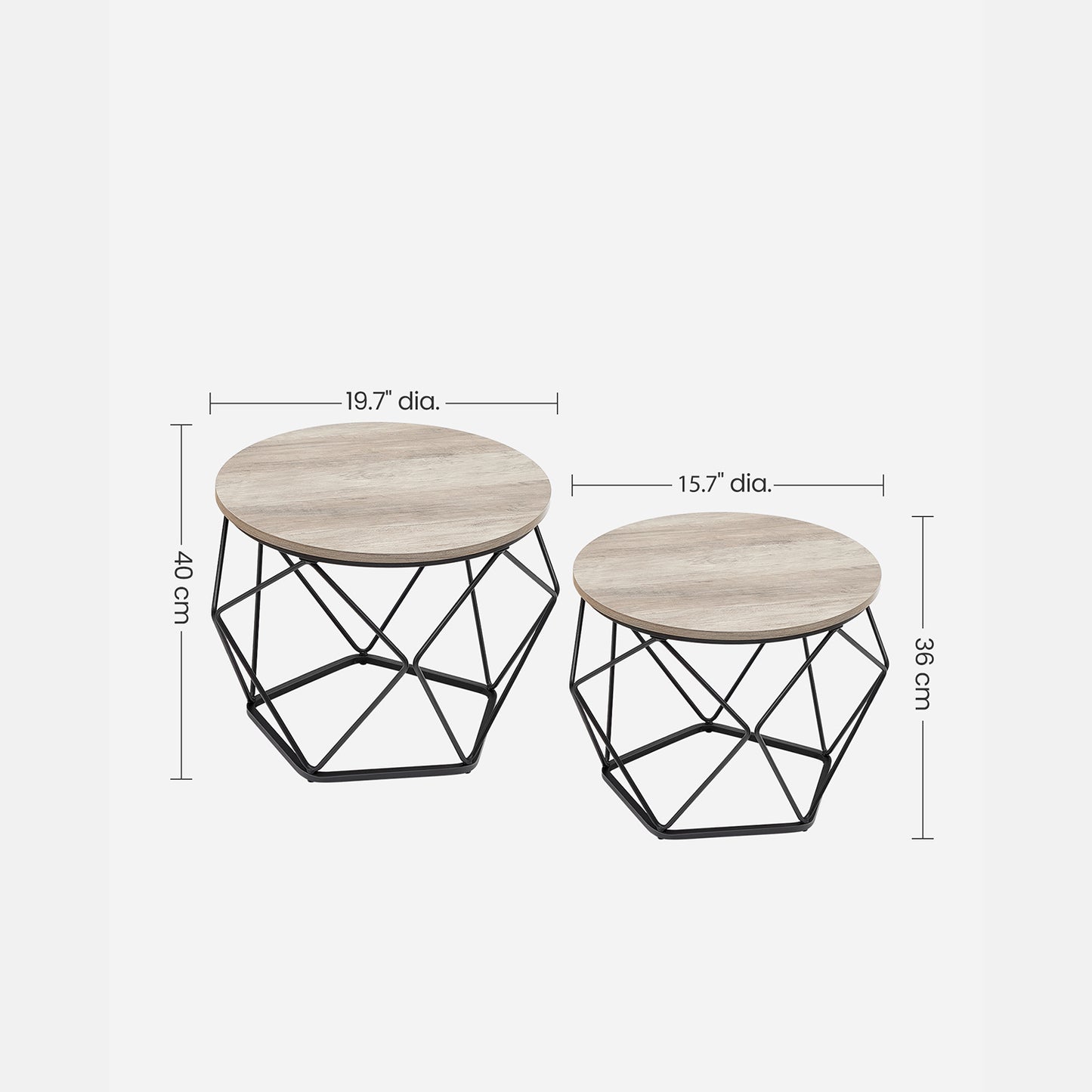 Round Coffee Table with Steel Frame Set of 2