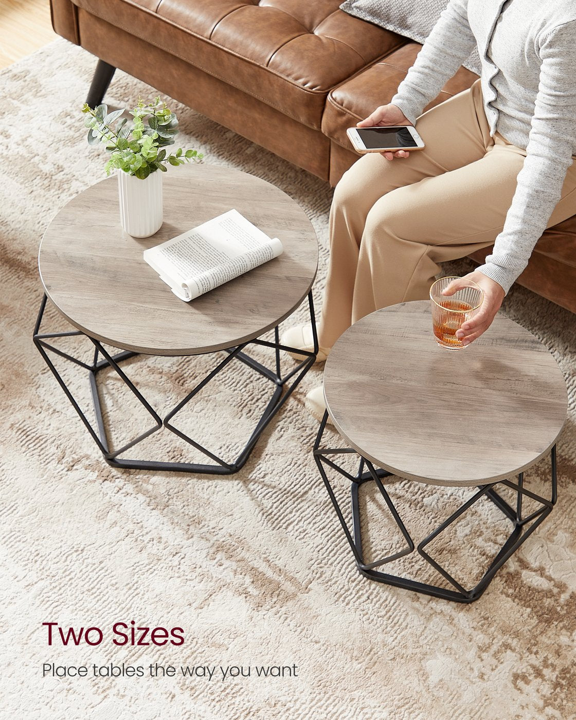 Coffee Tables Set of 2 Side Tables Rustic Brown and Black - image 36