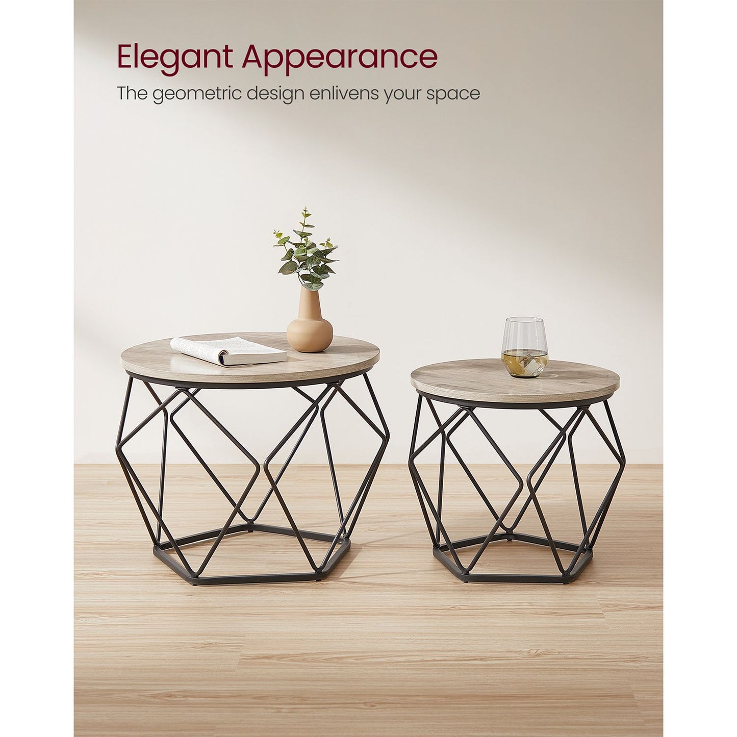 Round Coffee Table with Steel Frame Set of 2