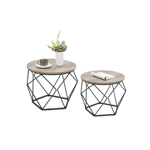Round Coffee Table with Steel Frame Set of 2