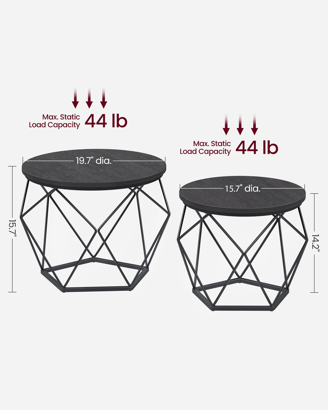 Round Coffee Table with Steel Frame Set of 2
