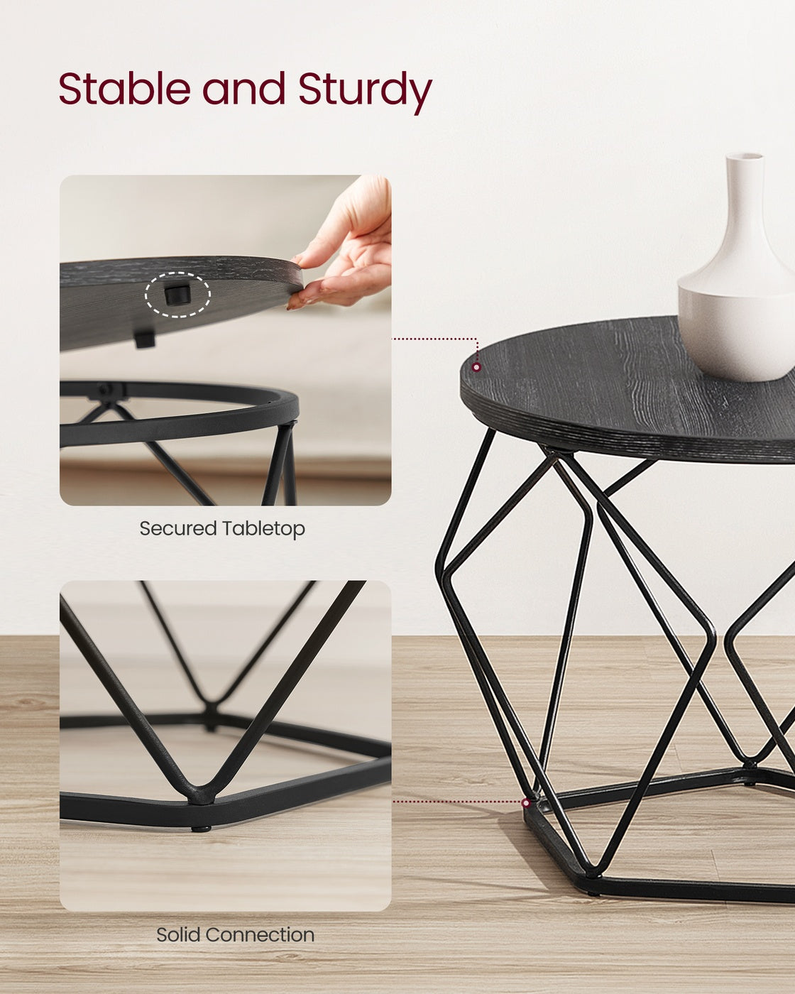 Round Coffee Table with Steel Frame Set of 2