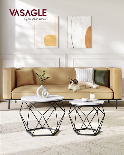 Round Coffee Table with Steel Frame Set of 2