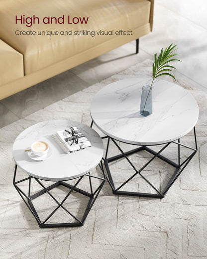 Round Coffee Table with Steel Frame Set of 2
