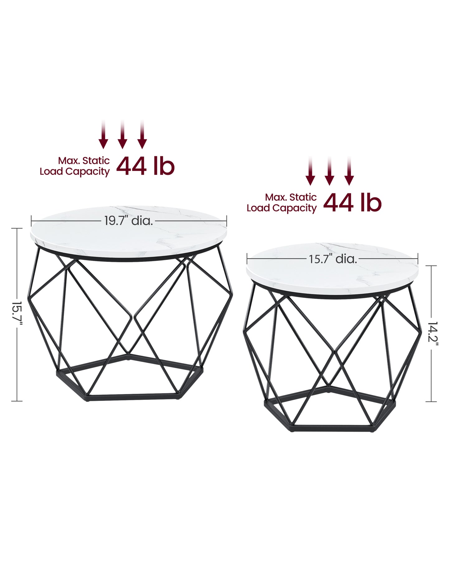 Round Coffee Table with Steel Frame Set of 2