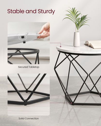 Round Coffee Table with Steel Frame Set of 2