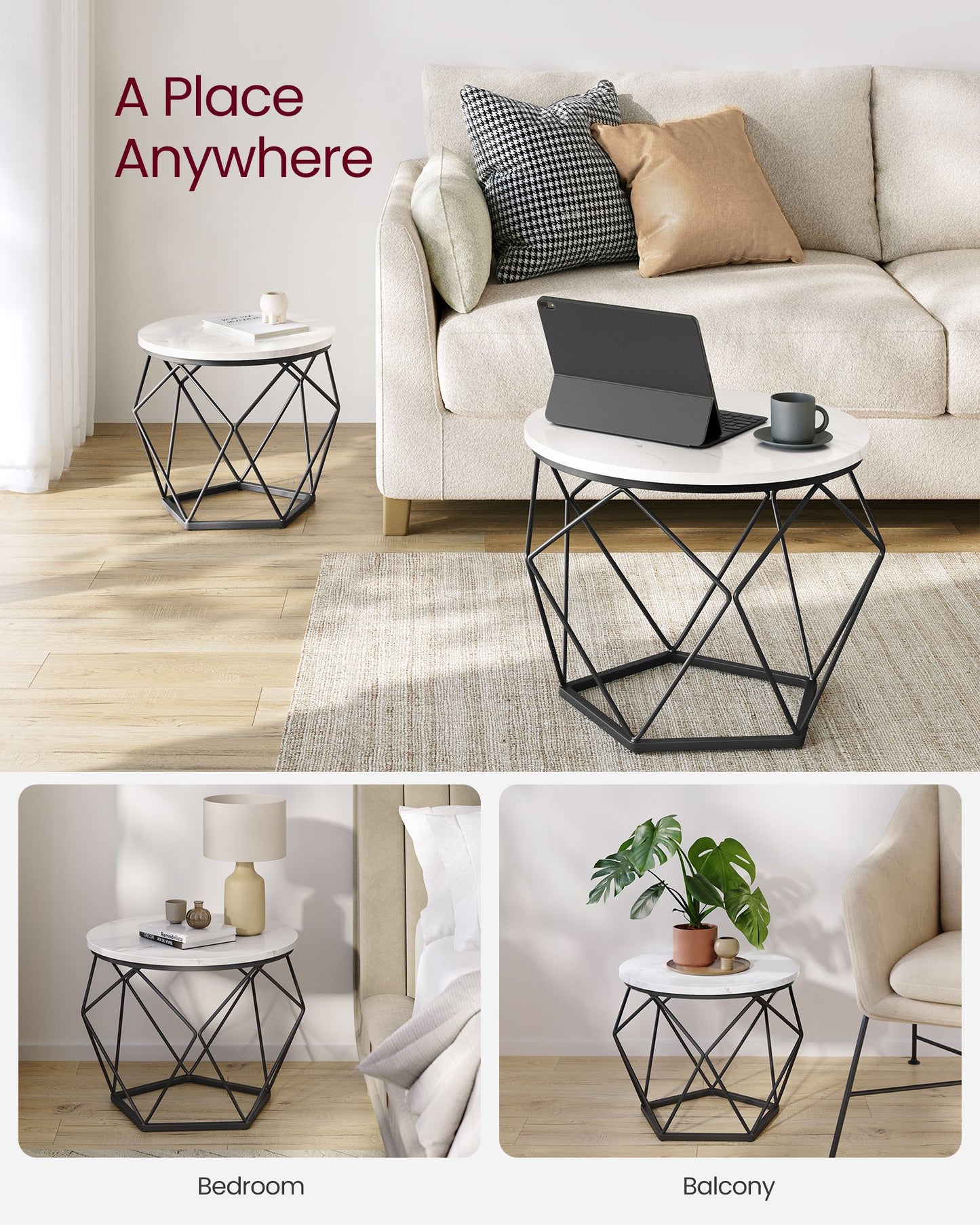 Round Coffee Table with Steel Frame Set of 2