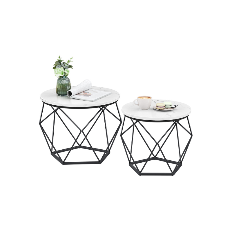 Round Coffee Table with Steel Frame Set of 2