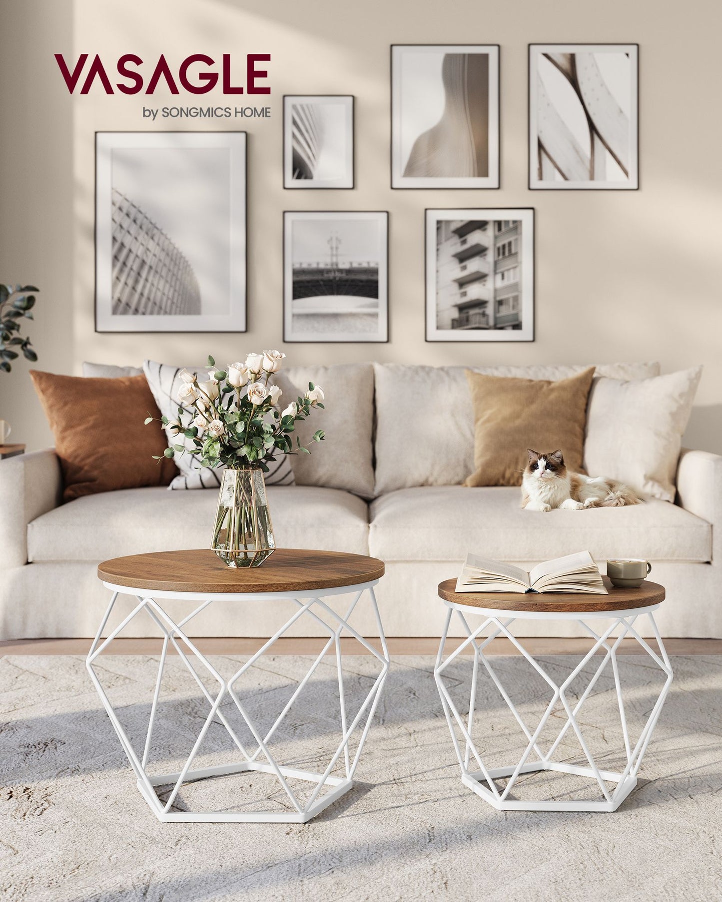 Set of 2 Side Tables, Industrial Steel Frame, Coffee Tables for Living Room, Brown and Black - image 19