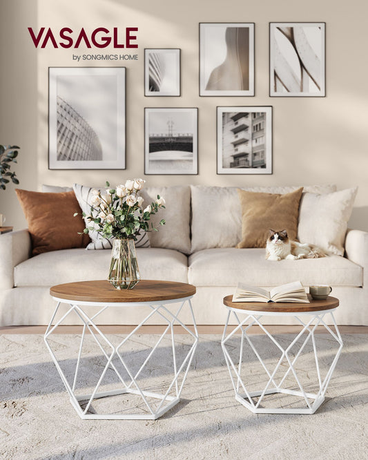 Small Round Coffee Table Set of 2, with Steel Frame, for Living Room - image 2