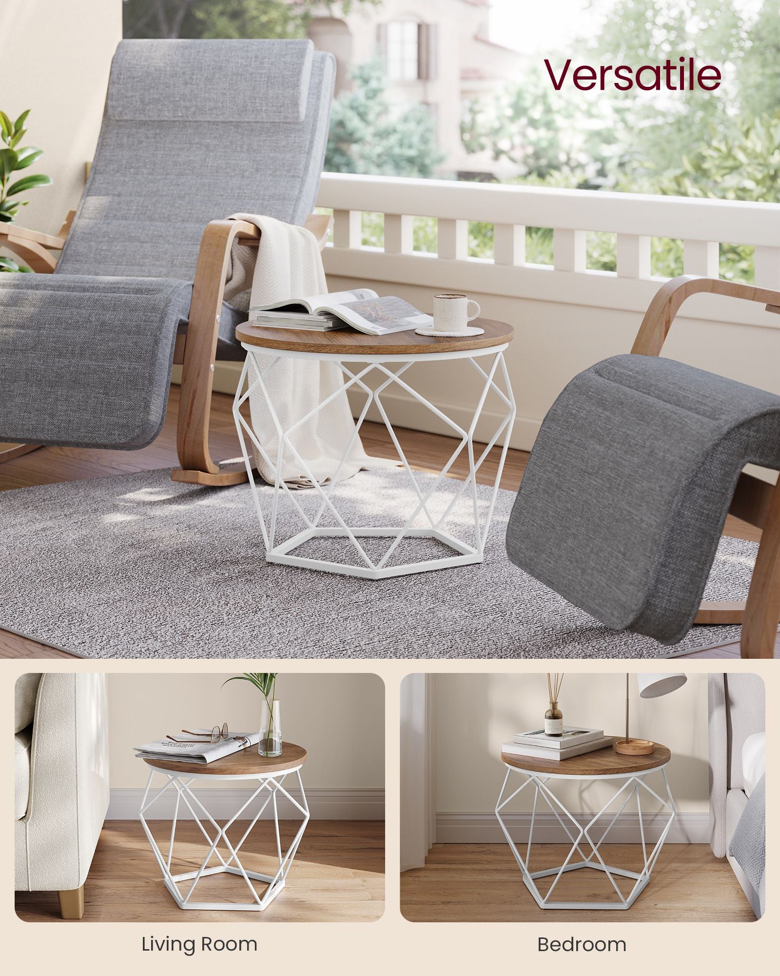 Set of 2 Side Tables, Industrial Steel Frame, Coffee Tables for Living Room, Brown and Black - image 20