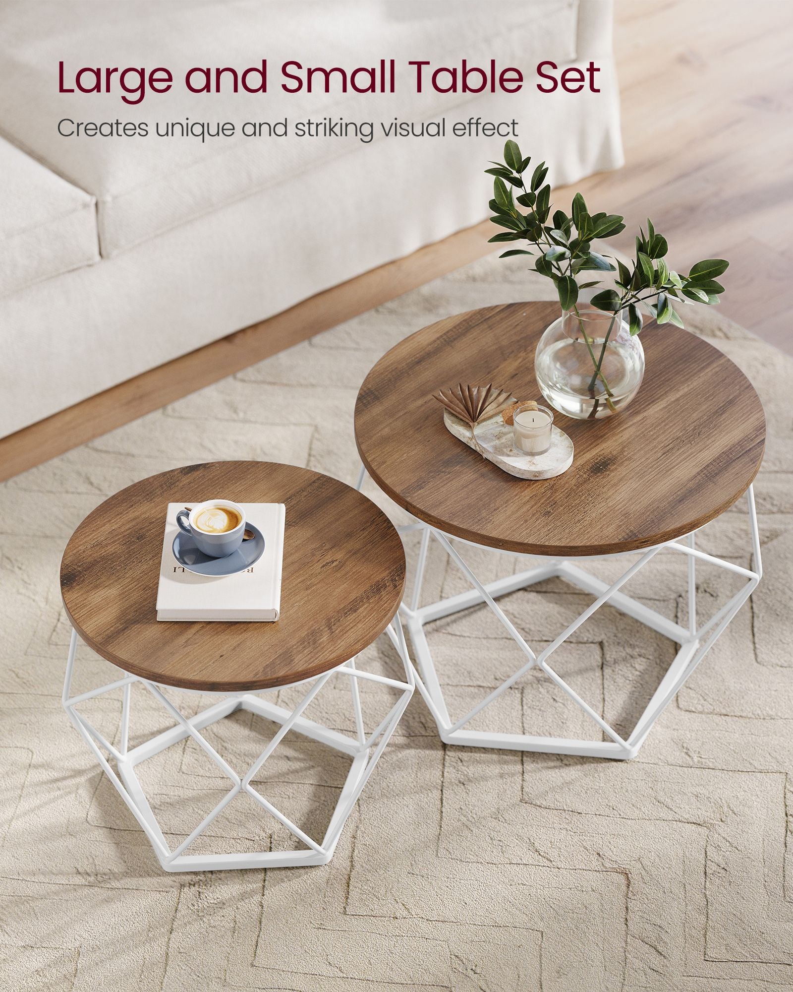 Small Round Coffee Table Set of 2, with Steel Frame, for Living Room - image 4