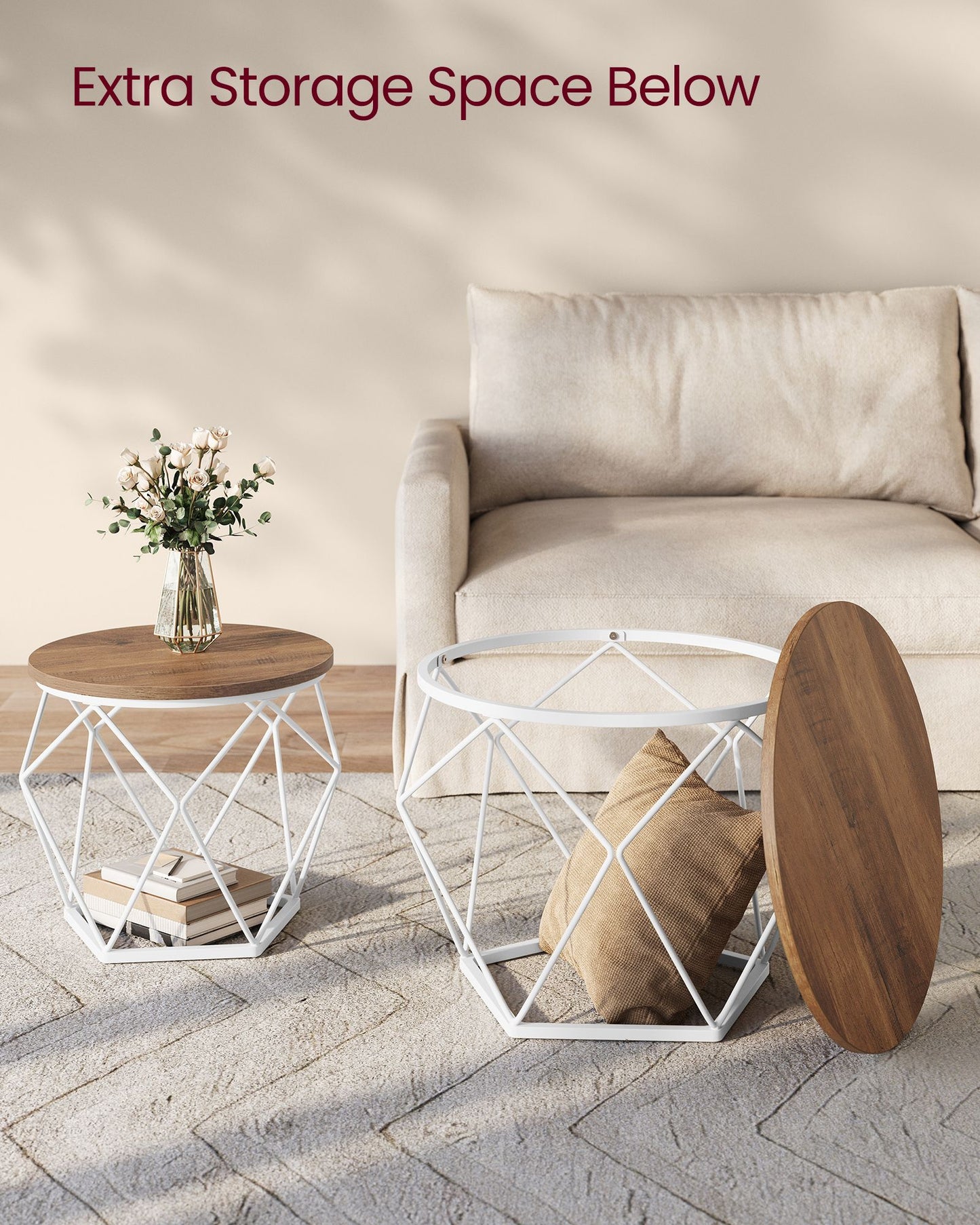 Set of 2 Side Tables, Industrial Steel Frame, Coffee Tables for Living Room, Brown and Black - image 22