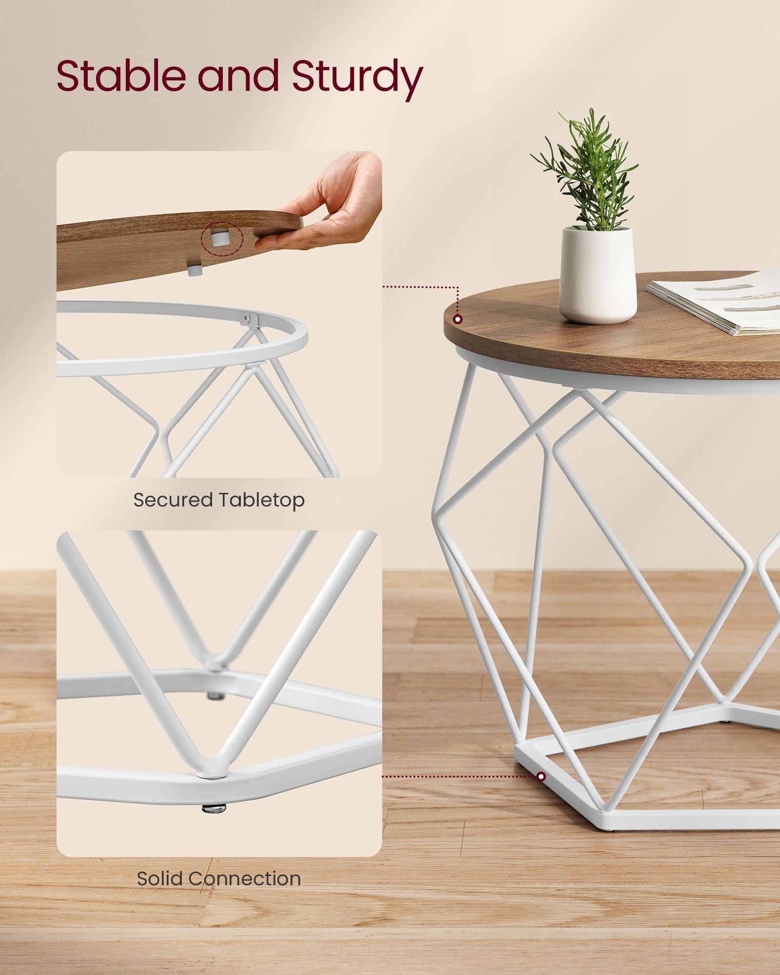 Set of 2 Side Tables, Industrial Steel Frame, Coffee Tables for Living Room, Brown and Black - image 24