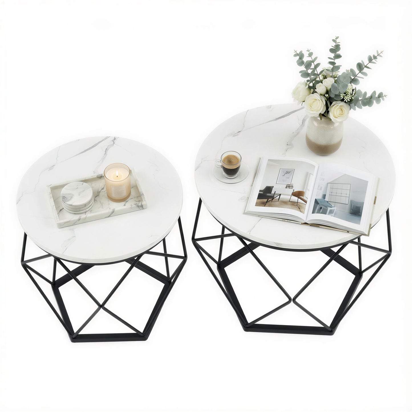Set of 2 Side Tables, Industrial Steel Frame, Coffee Tables for Living Room, Brown and Black - image 10