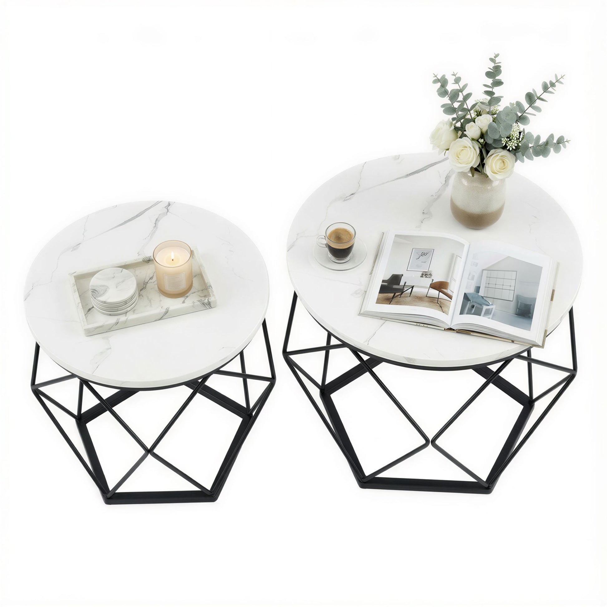 Set of 2 Side Tables, Industrial Steel Frame, Coffee Tables for Living Room, Brown and Black - image 10
