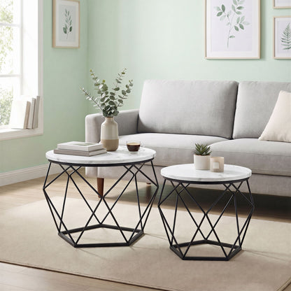 Set of 2 Side Tables, Industrial Steel Frame, Coffee Tables for Living Room, Brown and Black - image 12