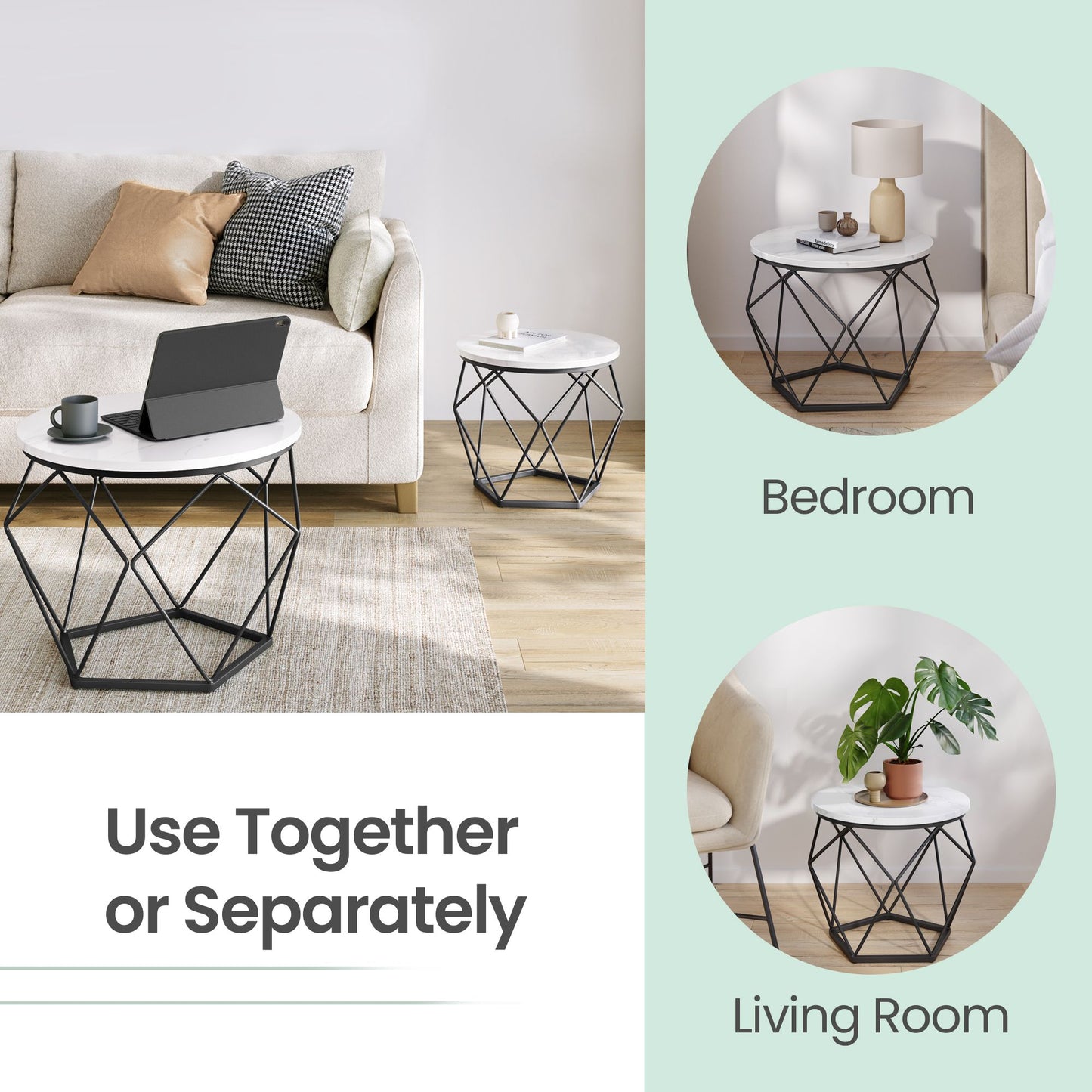 Set of 2 Side Tables, Industrial Steel Frame, Coffee Tables for Living Room, Brown and Black - image 14