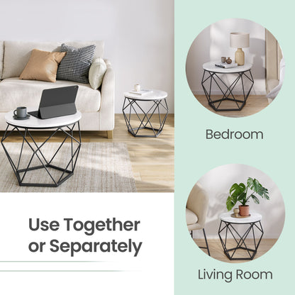 Set of 2 Side Tables, Industrial Steel Frame, Coffee Tables for Living Room, Brown and Black - image 14