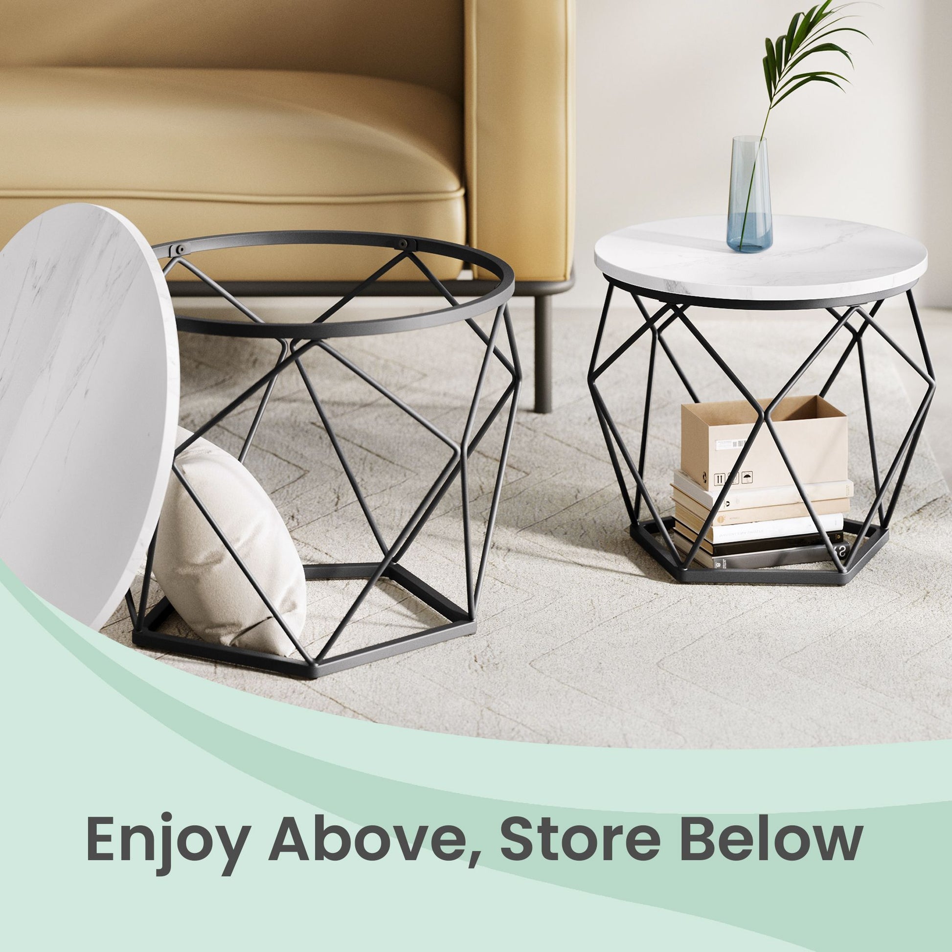 Set of 2 Side Tables, Industrial Steel Frame, Coffee Tables for Living Room, Brown and Black - image 16