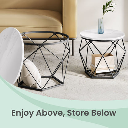 Set of 2 Side Tables, Industrial Steel Frame, Coffee Tables for Living Room, Brown and Black - image 16