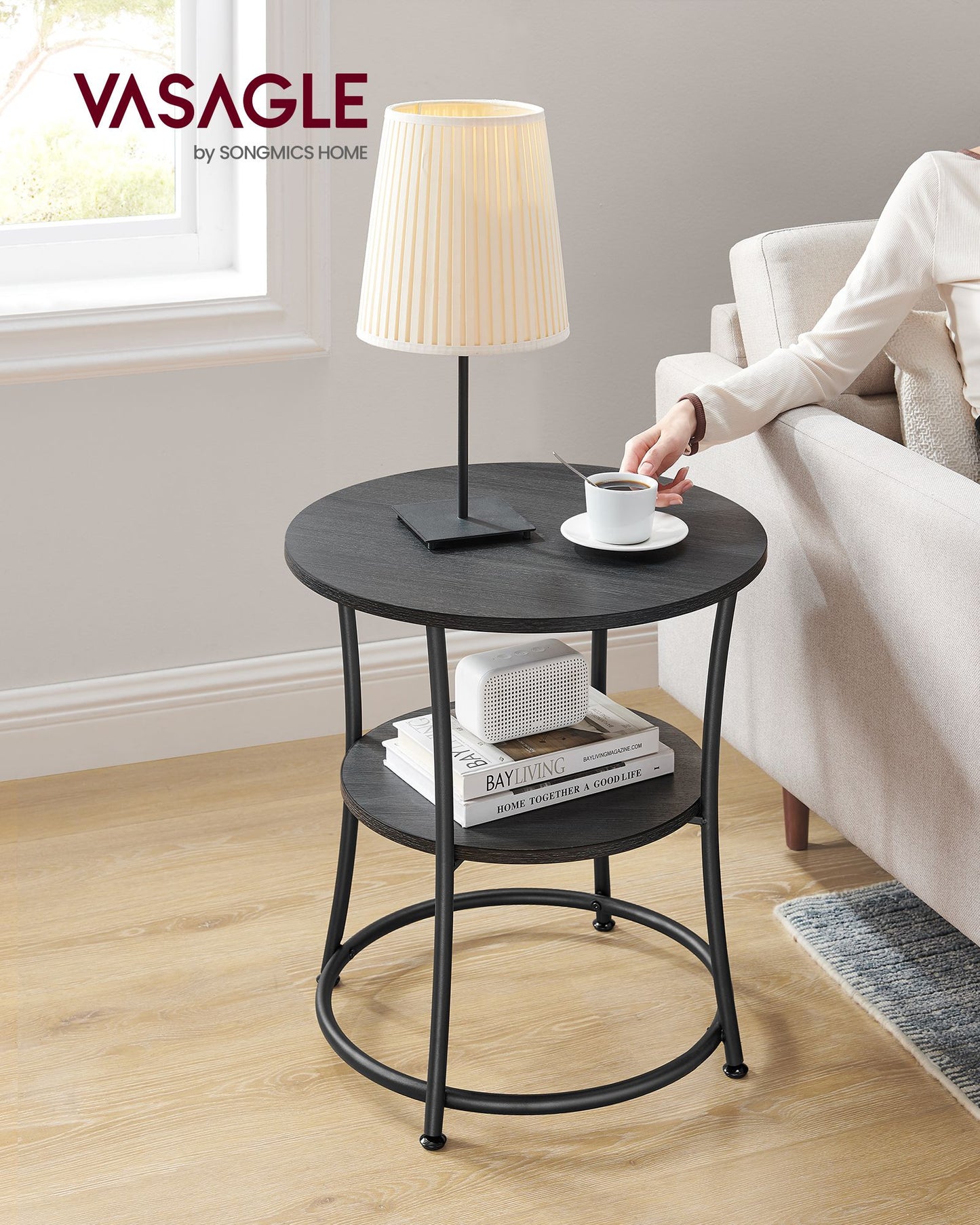 Round End Table with 2 Storage Shelves