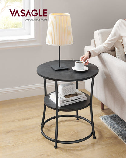 Round End Table with 2 Storage Shelves