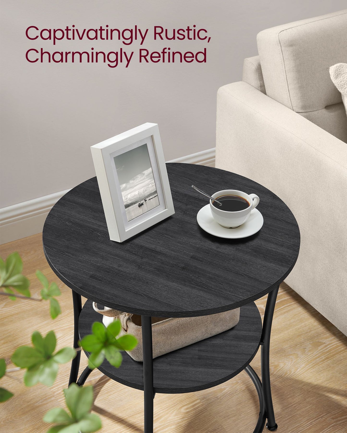Round End Table with 2 Storage Shelves