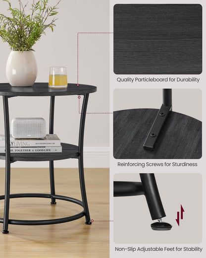 Round End Table with 2 Storage Shelves