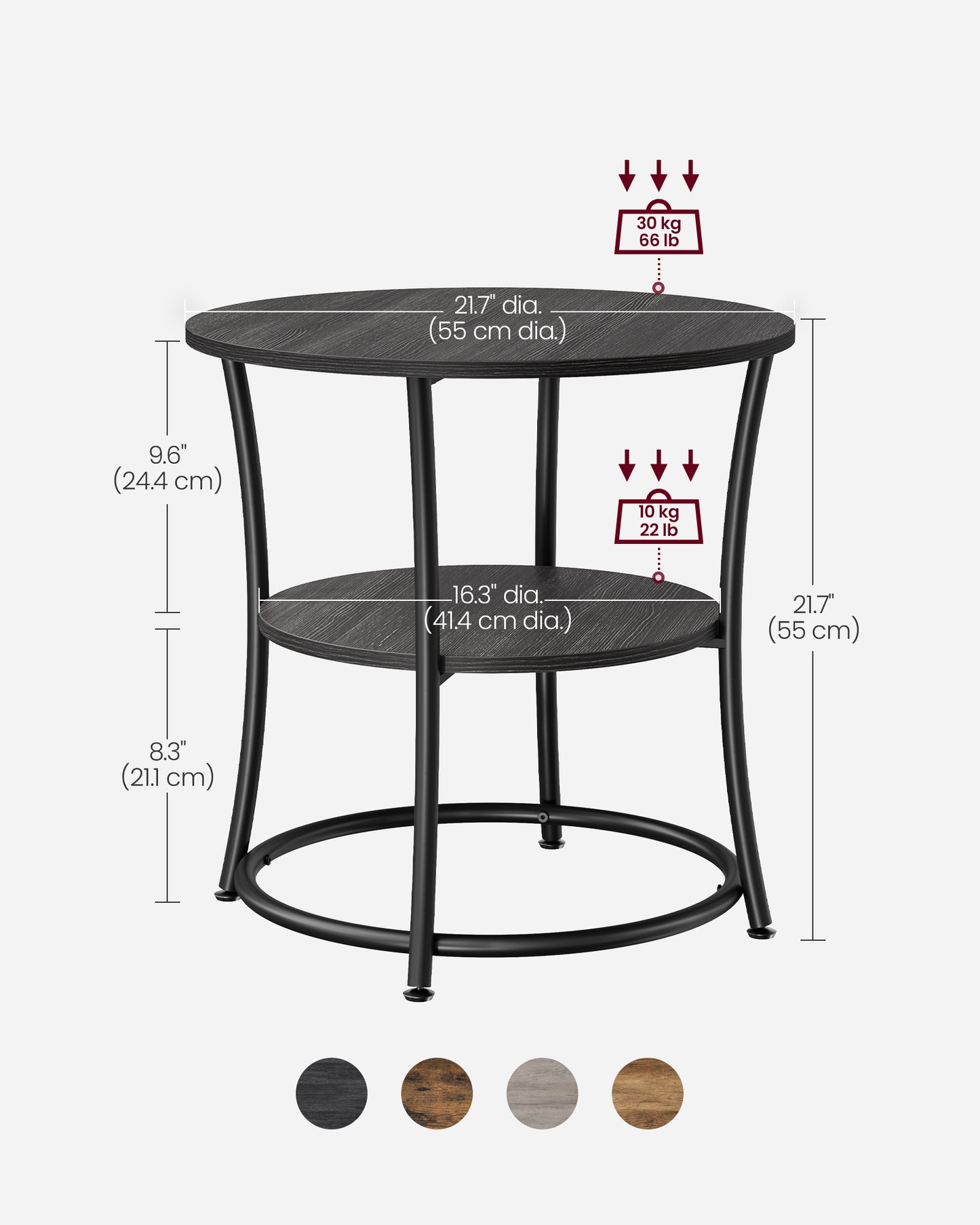 Round End Table with 2 Storage Shelves