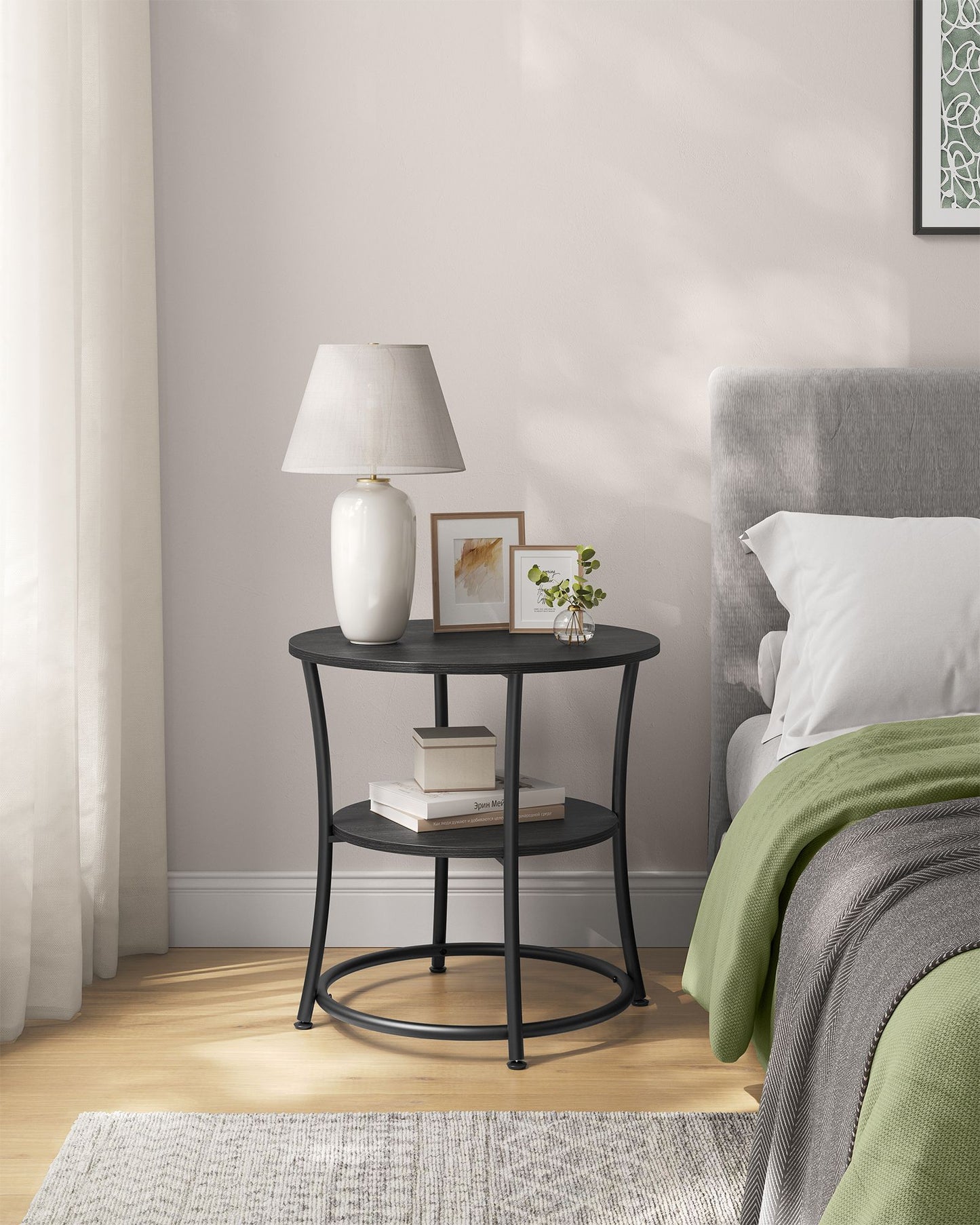 Round End Table with 2 Storage Shelves
