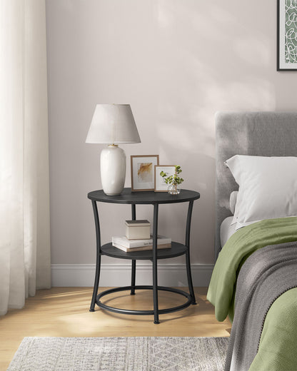 Round End Table with 2 Storage Shelves