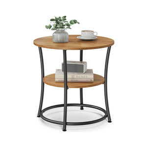 Side Table, Round End Table with 2 Shelves, Living Room, Bedroom, Easy Assembly, Steel Frame, Industrial Design, Rustic Walnut and Black