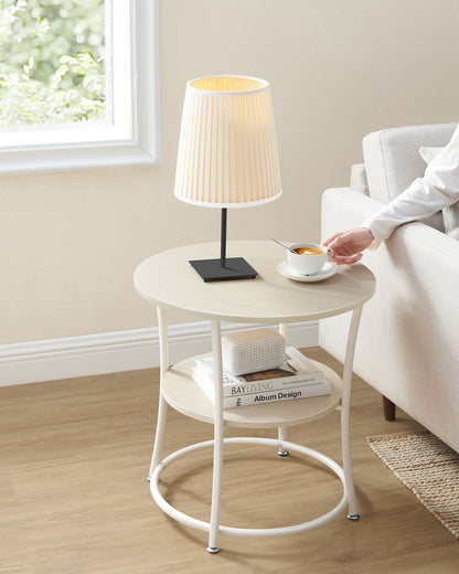 Round End Table with 2 Storage Shelves