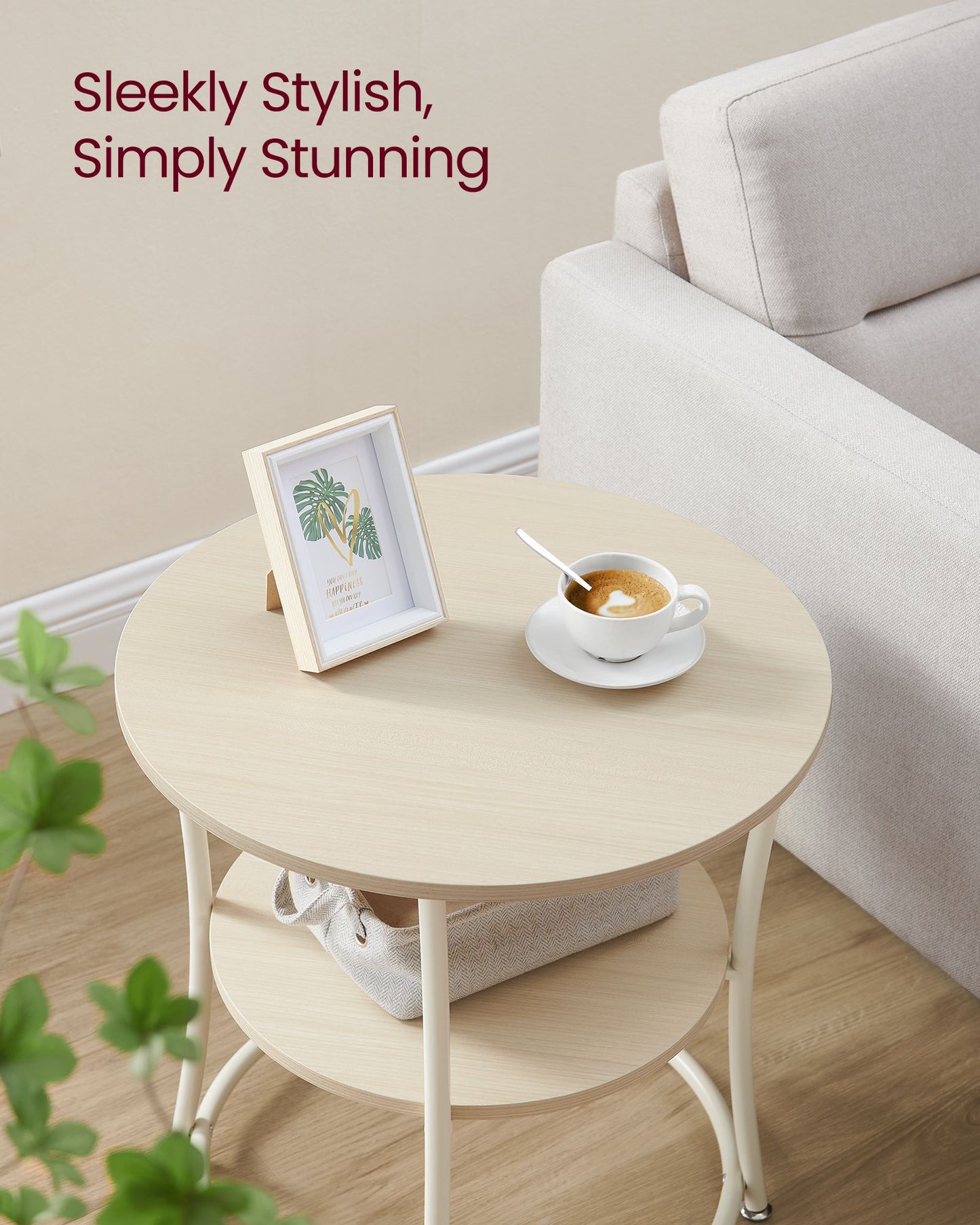 Round End Table with 2 Storage Shelves