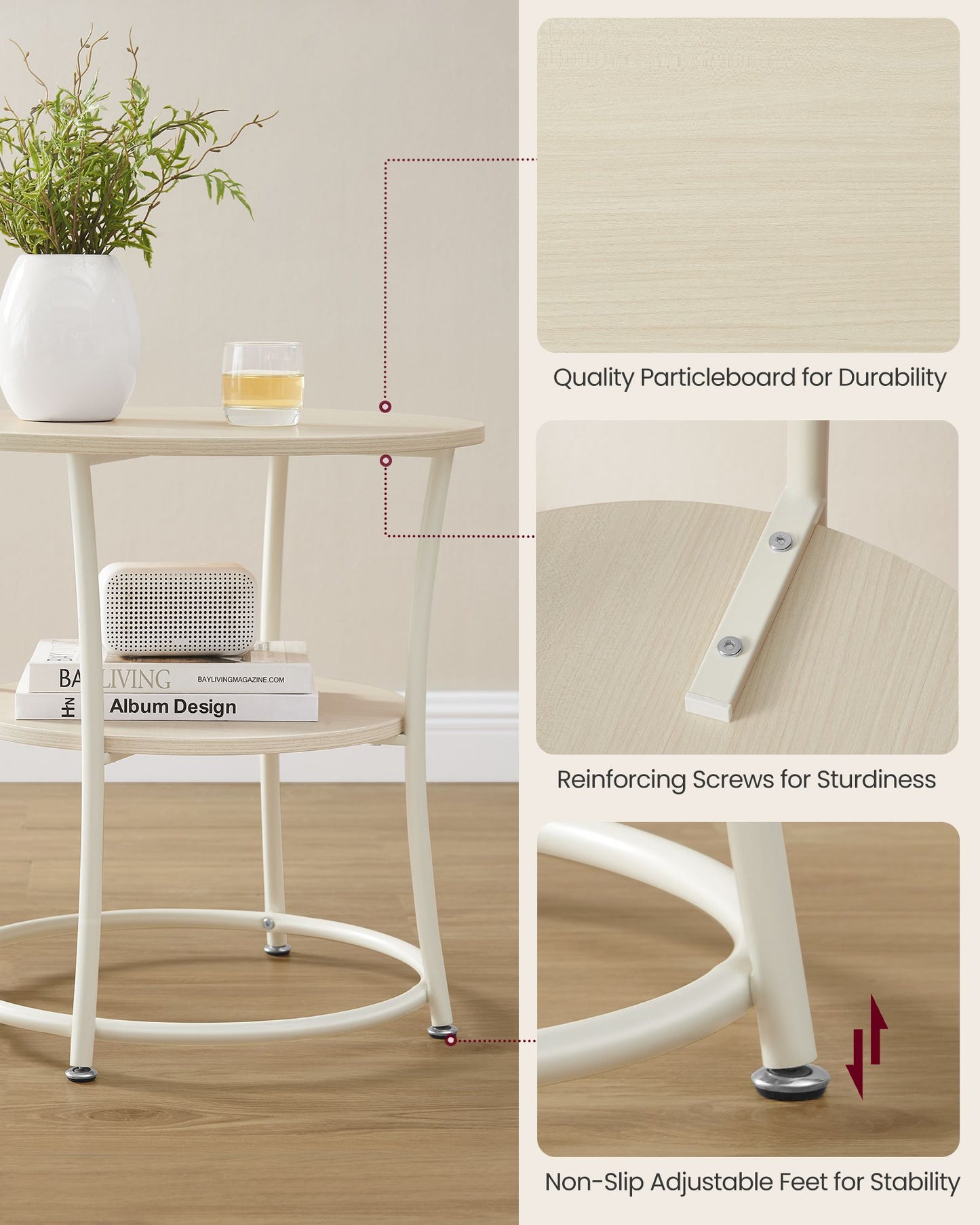 Round End Table with 2 Storage Shelves
