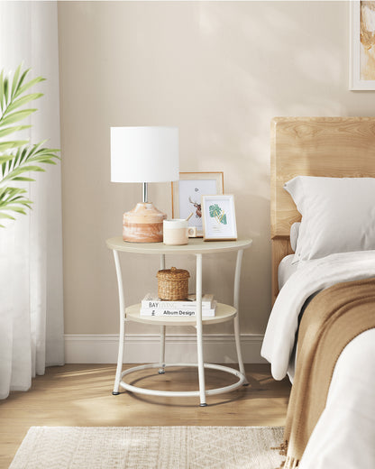 Round End Table with 2 Storage Shelves