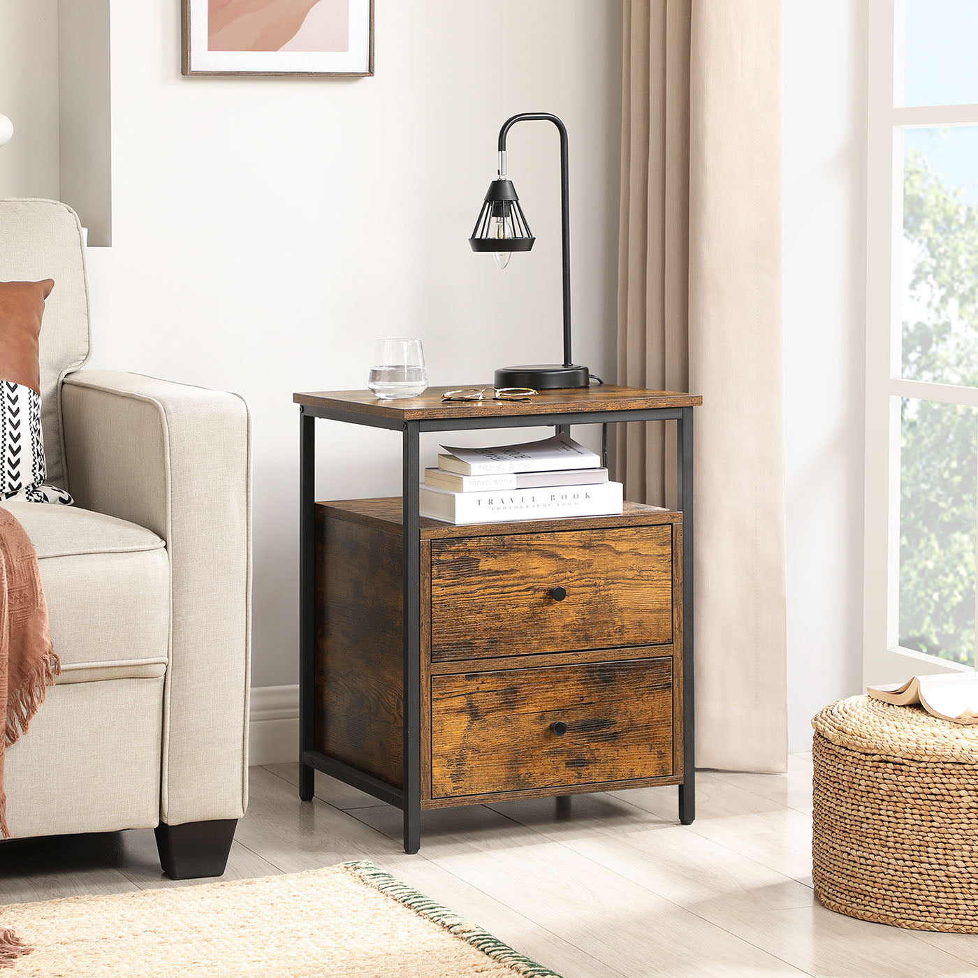 Nightstand Rustic Brown and Black - image 3