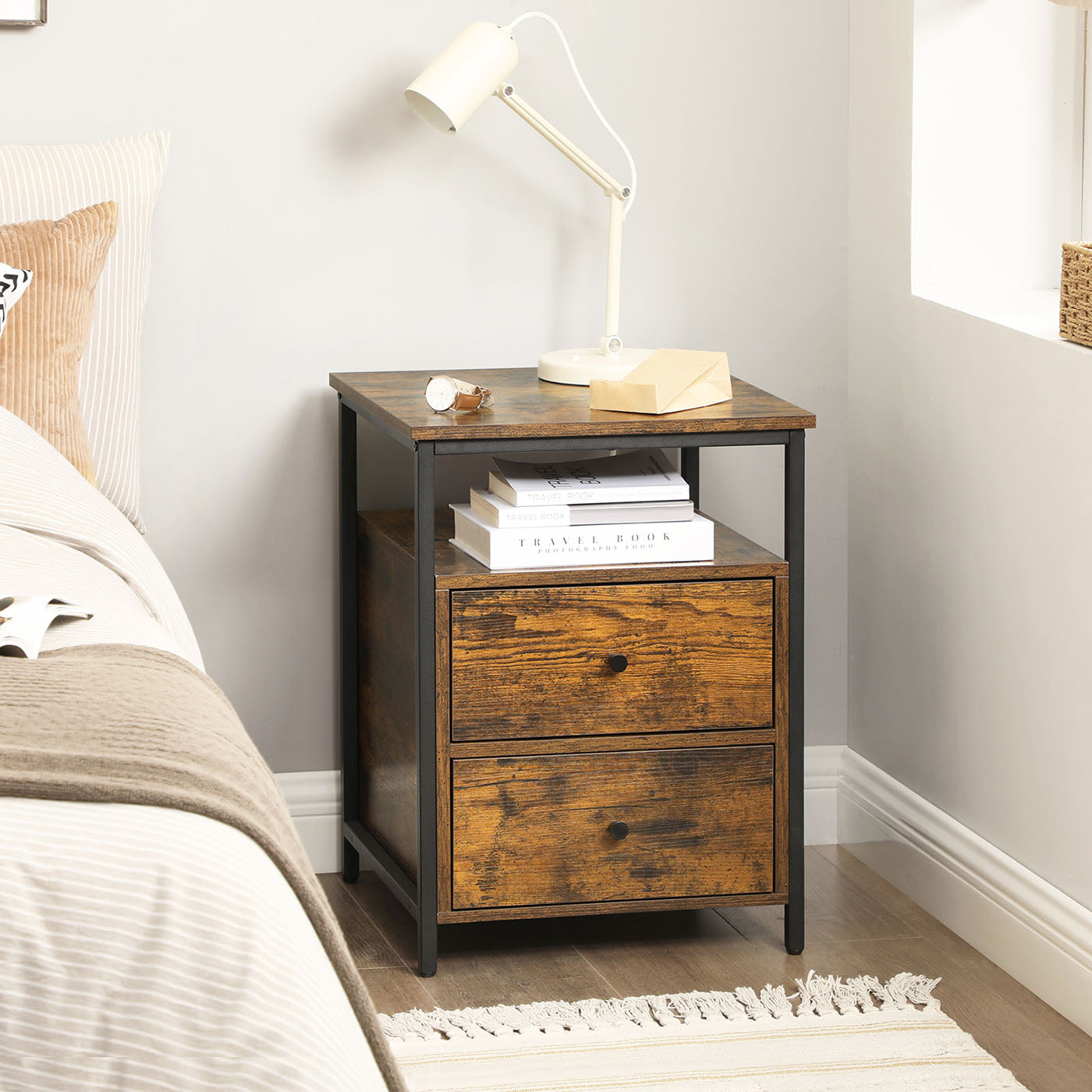 Nightstand Rustic Brown and Black - image 4
