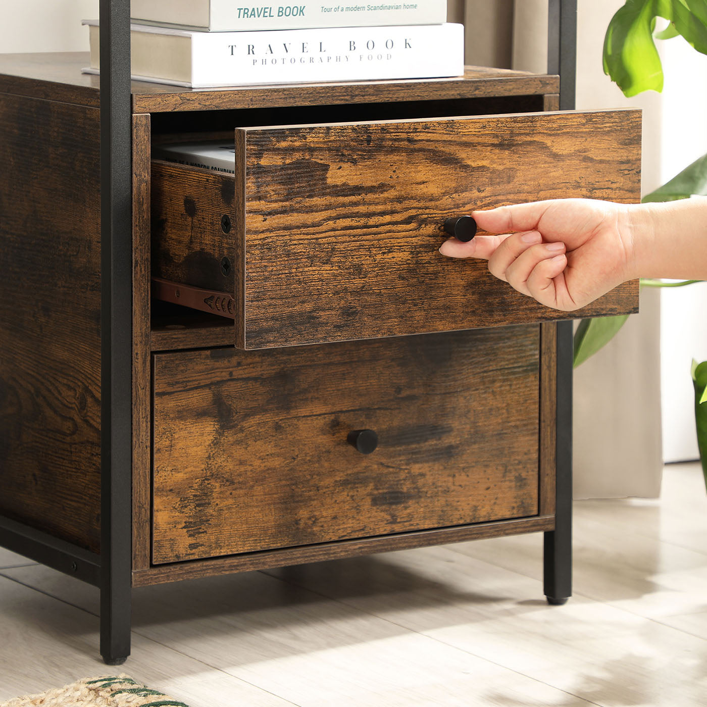 Nightstand Rustic Brown and Black - image 10