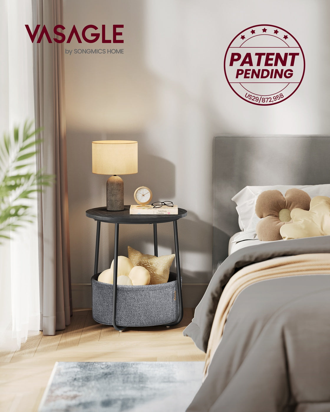 Small End Table with Fabric Basket