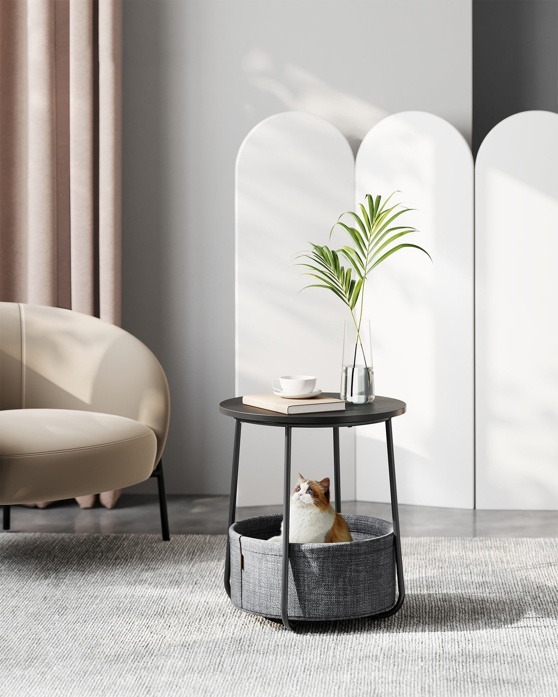 Small End Table with Fabric Basket